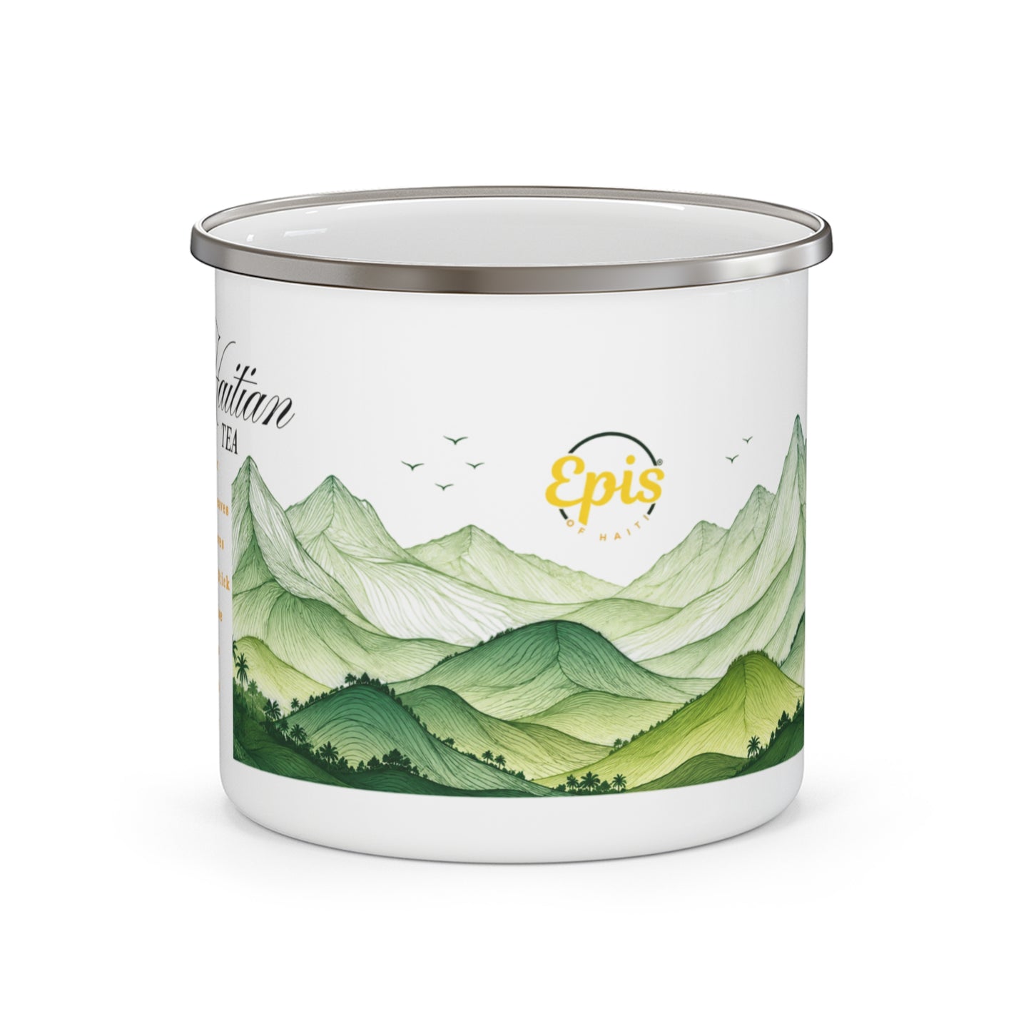 Epis of Haiti: Haitian Tea Recipe Enamel Camping Mug | Green Mountains | 12 oz Stainless Steel Camp Cup